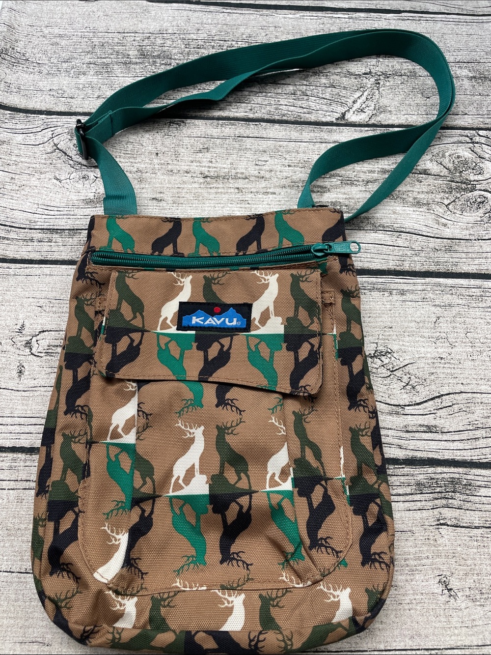 Kavu Brown & Green Deer Print Crossbody Buck Wild crossbody